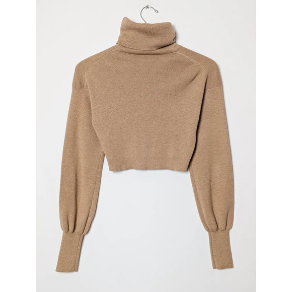 ARITZIA WILFRED Rebecca Sweater Merino Wool Light Brown Cropped Turtleneck XXS - Picture 5 of 10